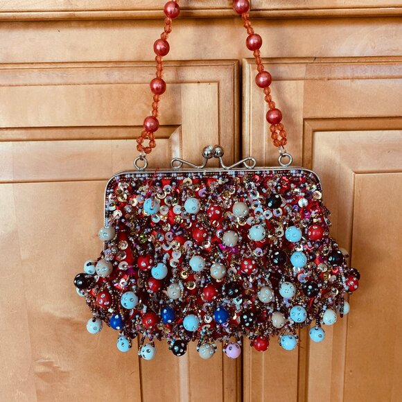 Unique Heavily Beaded Purse | Art to Wear | Rhinestone Detail Evening/Party Bag - Picture 3 of 11